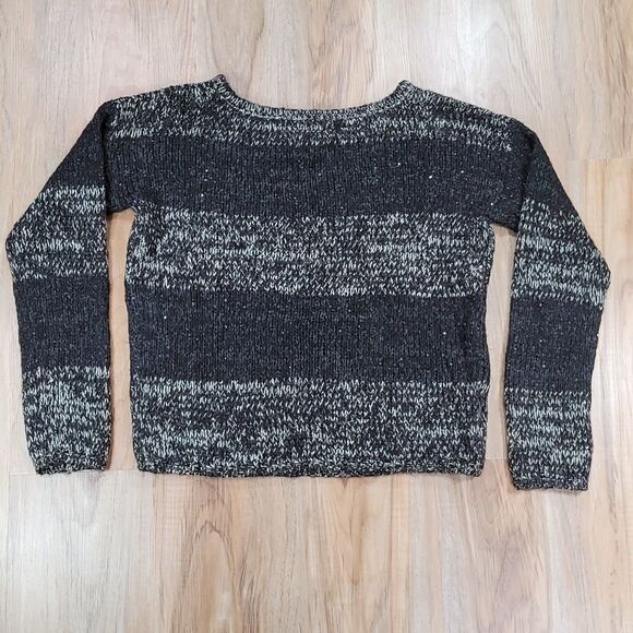 💜Loft Black & Gray Sparkly Colorblock Alpaca & Wool Cropped Sweater Medium - Picture 2 of 9
